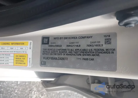 2020 Chevrolet Spark Fwd 2Lt Automatic z USA, uszkodzony, nr VIN KL8CF6SA9LC429072